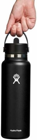 HYDRO FLASK - 1180ml (40oz) Water Bottle - Insulated Stainless Steel Water Bottle - Sports Bottle with Leak-Proof Flex Cap Lid & Strap - Dishwasher Safe Thermos Bottle - Wide Mouth Opening - Black