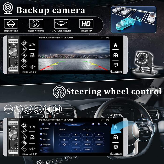 Автомагнітола CAMECHO 1 DIN з CarPlay, 5,1