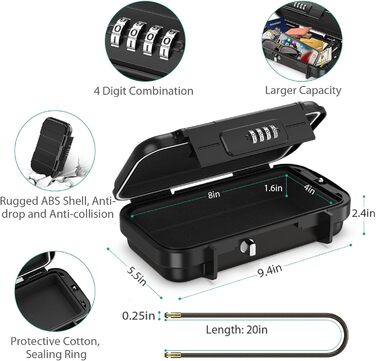 Сейф портативний з кодовим замком ORIA, вологостійкий, для відпочинку та офісу, чорний