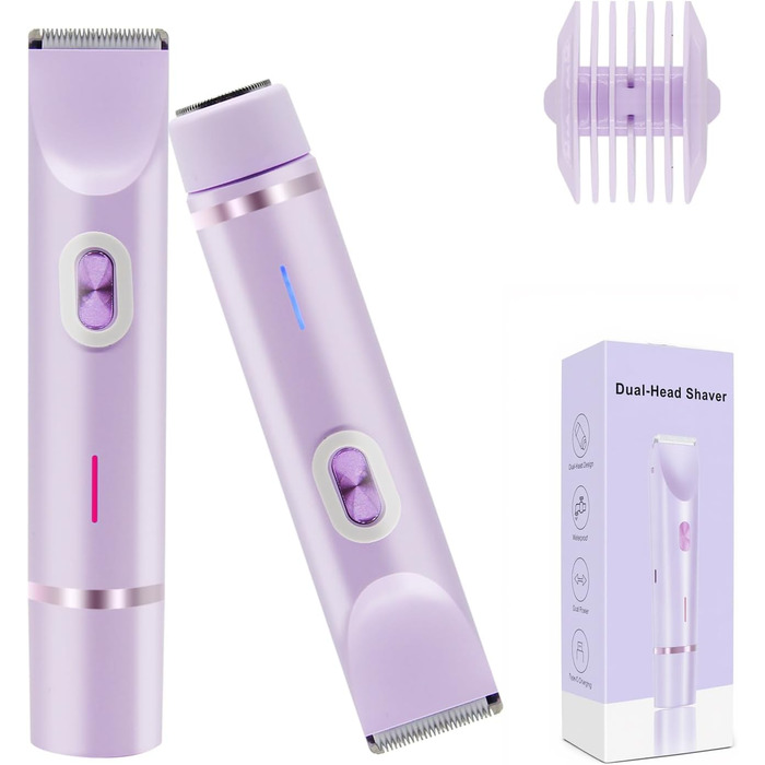 Електричний триммер для бікіні 2-в-1 для жінок та чоловіків – для гладкої шкіри, для інтимної зони, фіолетовий