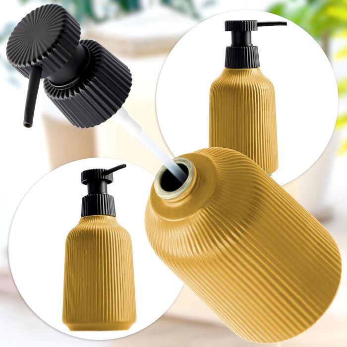 KADAX Bathroom Accessories Set, Modern Bathroom Accessories, Ceramic Bathroom Accessories, Bathroom Accessories (White: Toothbrush Holder, Soap Dispenser, Toilet Brush) (Yellow: Soap Dispenser, Toilet Brush, 2)
