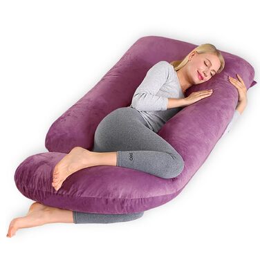 Подушка для вагітних CALIYO J-подібної форми, подушка для годування XXL, бічне положення, 180x70 см, бавовняна підкладка (фіолетовий)
