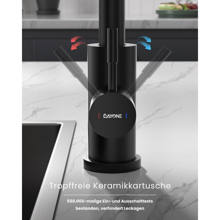 Кухонний змішувач DayOne з висувною лійкою, нержавіюча сталь SUS304, високий тиск, кухонний кран з 2 функціями, поворотний на 360°, для кухні (низький тиск, 247mb-niederdruck)