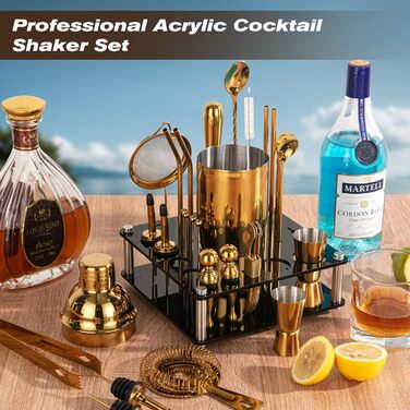 Набір шейкерів для коктейлів KINGROW 29 предметів: професійний барний аксесуар для дому, вечірок та барів | Золотий барний набір з усіма необхідними інструментами для приготування коктейлів