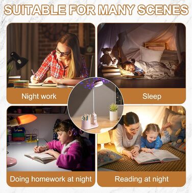 Дитяча LED лампа на стіл Kinder з тримачем для олівців, регульована, з проекцією зірок, 360° повертання, для дитячої кімнати (рожева)