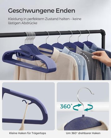 Плечики для одягу SONGMICS, 20 шт., пластикові, обертаються, сірі, для економії місця