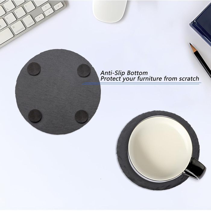 24-Piece Round Slate Coasters, VIBRATITE 10.2 cm, Black Slate Coasters with Scratch-Resistant Bottom for Drinks, Bar, Kitchen, Home Decor (6-Piece Round)