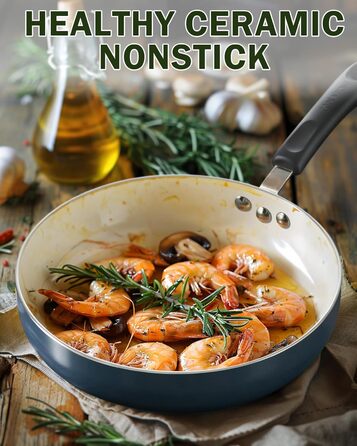 Набір посуду Cook N Home 10 предметів: каструлі та сковороди з антипригарним покриттям, кераміка, блакитний