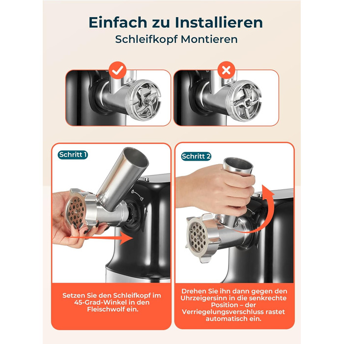 М'ясорубка електрична Fohere 2000 Вт з насадками для ковбас та кубів, 3 диски (7/5/3 мм), чорна