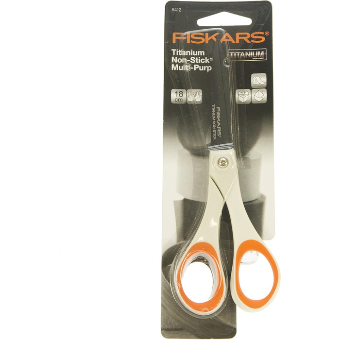 Універсальні ножиці Fiskars з антипригарним покриттям, 21 см, титанове напилення, нержавіюча сталь, біло-помаранчеві, 1004721