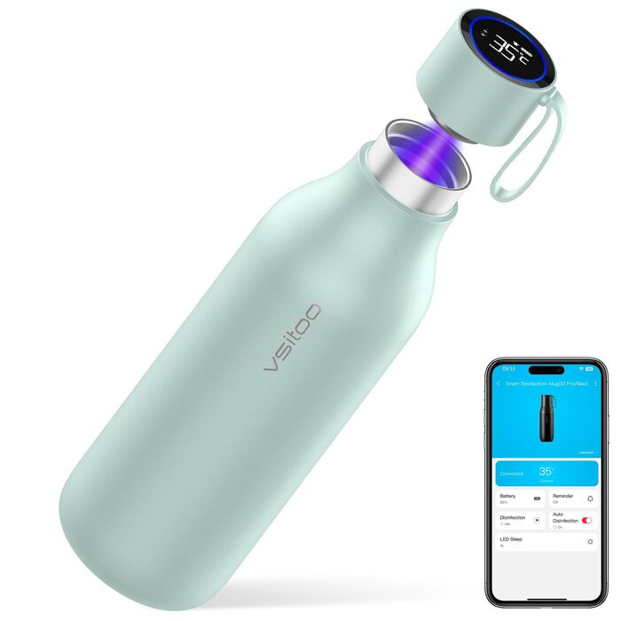 Розумна самоочисна пляшка VSITOO 946 мл (33oz) з нержавіючої сталі з ізоляцією, чорна (синя)