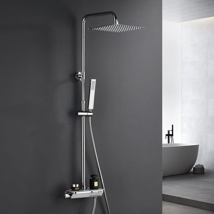 Görbach Rain Shower System with Shelf, Shower Set without Shower Faucet (20x20cm) (SJ-TP2020CP, Chrome)