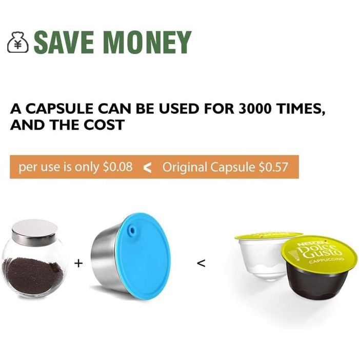 Багаторазова капсула з нержавіючої сталі i Cafilas для кавомашин Dolce Gusto, набір 2 шт., ложка та щітка для чищення, екологічна