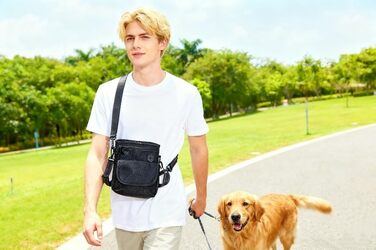 Водонепроникна сумка для ласощів для собак Hanwell з інтегрованим дозатором пакетів для екскрементів, сумка для дресирування собак на стегні та на плечі, чорна