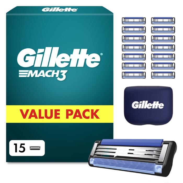 Смінні леза для чоловічої бритви Gillette Mach 3 Original, 24 шт, сині (15 лез + захисні ковпачки)