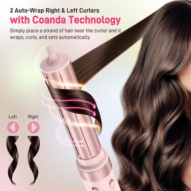 Фен-стайлер 5-в-1 для волосся з іонізацією, набір з насадками, швидка сушка, локони, випрямлення, об'єм, без пошкодження волосся, 100–240V, з сумкою, рожевий