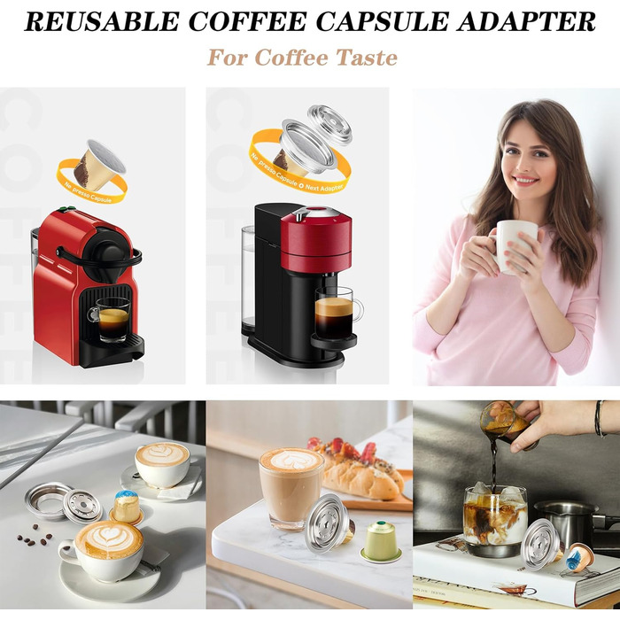 FOVNOT Reusable Coffee Capsule Adapter, 150 ML Stainless Steel Coffee Pad Adapter Coffee Pad Converter with 4 Stickers Compatible for Vertuo Next/Vertuo POP/Vertuoline GCA1/Delonghi ENV135