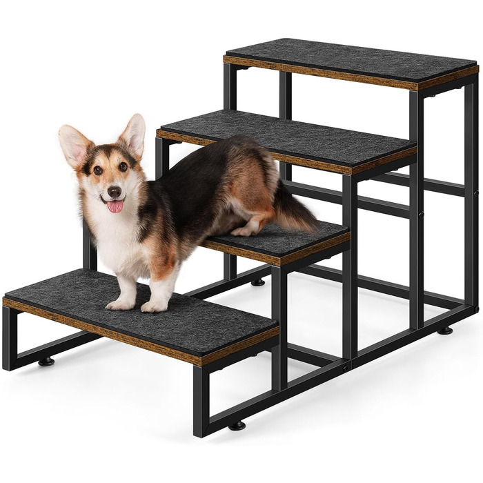 Сходинка для тварин до вікна, багатоярусне ліжко для собак зі сходинками, 4-ступенева сходинка для високих ліжок для маленьких собак і котів (Коричнева, 4 сходинки)