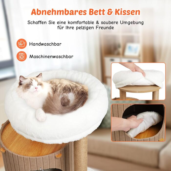 Котячий будиночок з подряпальником - великий, стійкий, з біо-льону, для котів до 25 кг (Бежевий)