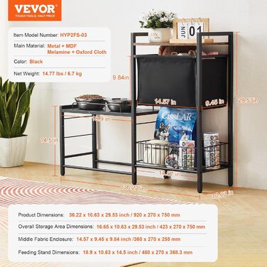 Підставка для корму для собак VEVOR, 92 x 27 x 75 см, з піднятими мисками, для великих, середніх та маленьких собак