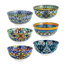 Набір керамічних мисок HENXFEN для мюслі, супу, салату та пасти (6 шт.) - богемний стиль
