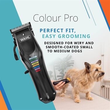 WAHL Animal Color Pro: бездротова машинка для стрижки собак з набором кольорових насадок, тиха, акумуляторна, чорна