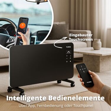 Розумний конвектор FlinQ Smart 2000W, електричний обігрівач (96 x 46 x 13 см), чорний