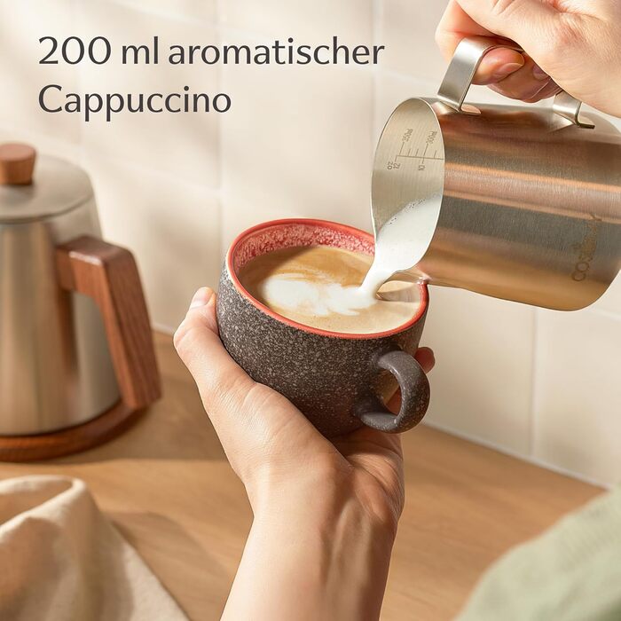 Кофеварка Cosumy Cappuccino 4 шт. з підставками - 200 мл керамічні чашки для капучино - зелена реактивна глазур ручної роботи - довго тримає тепло (червоний)