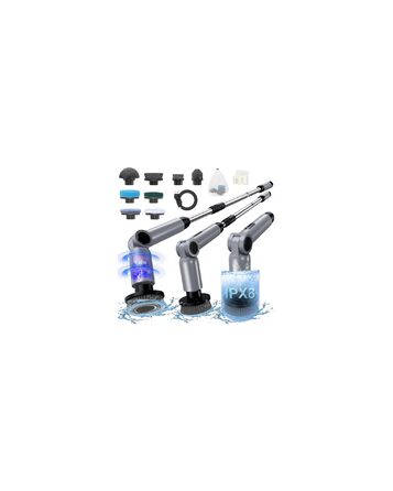 Електрична щітка для прибирання Homtronics, складна версія, з регульованою ручкою, 8 насадок для ванної, кухні, авто, сіра