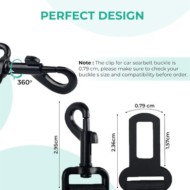 Ремінь безпеки для собак у машину – набір 2 шт. з дорожнім мискою, еластичним гумовим реміннем, регульований, з поворотним механізмом 360° та функцією захисту від ударів для безпечної поїздки