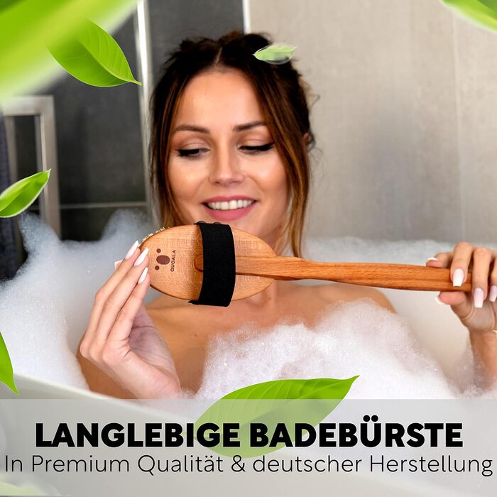 Premium Bath Brush/Body Brush – FSC certified, natural bristles (sisal & horsehair) & cord – body brush with long handle for back, dry & wet brush – 100% Made in Germany