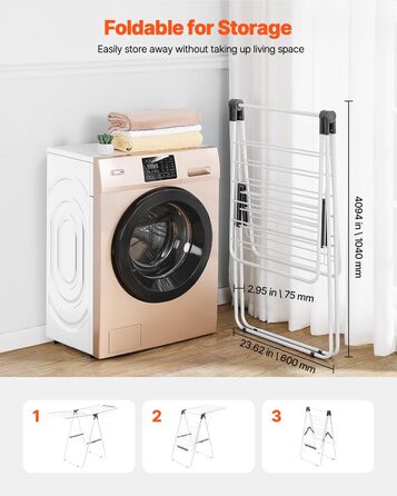 Сушилка для білизни VEVOR 2-ярусна розкладна з прищіпками та 31 сушильною штангою, регульована по висоті, металева, для ванної кімнати, балкону (1385 x 600 x 1000 мм)