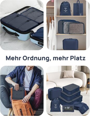 Органайзери для валізи Packing Cubes, 8 шт., водонепроникні, блакитні + косметичка