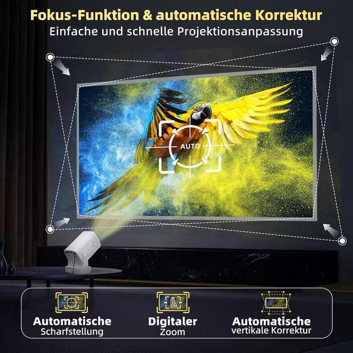 Beautiebeam Beamer: Міні проєктор Full HD 1080P/4K з автотрапецеїдною корекцією, Android 11, Bluetooth 5.0, WiFi 2.4/5G, 180° обертання для дому та на вулицю