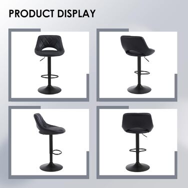 Chummaven 2-Piece Adjustable Bar Stools with Backrest - Faux Leather Kitchen Bar Stools with Chrome Footrest - Padded Barstools for Home Bar, Black