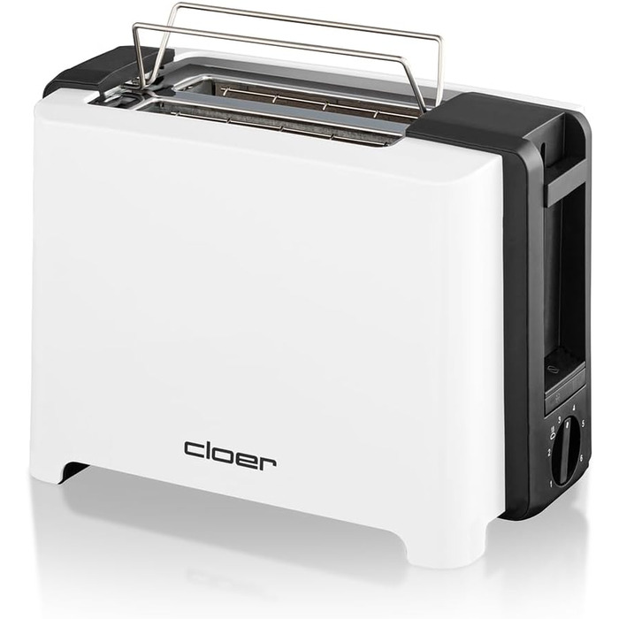Тостер Cloer 3531 для 2 тостів XXL, 750-900 Вт, з функцією перевірки тосту, підставкою для булочок, режимом розморожування, додатковим підйомом, білий