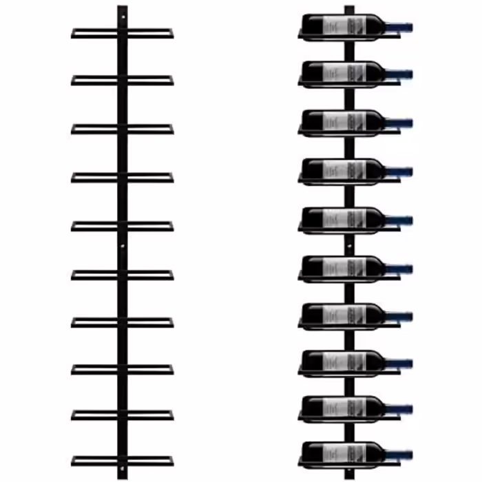 Catalpa Blume Wine Rack made of black metal for 10 bottles, bottle holder, storage shelf made of black metal, wall mounting for 10 bottles, wall bracket, hanging shelf