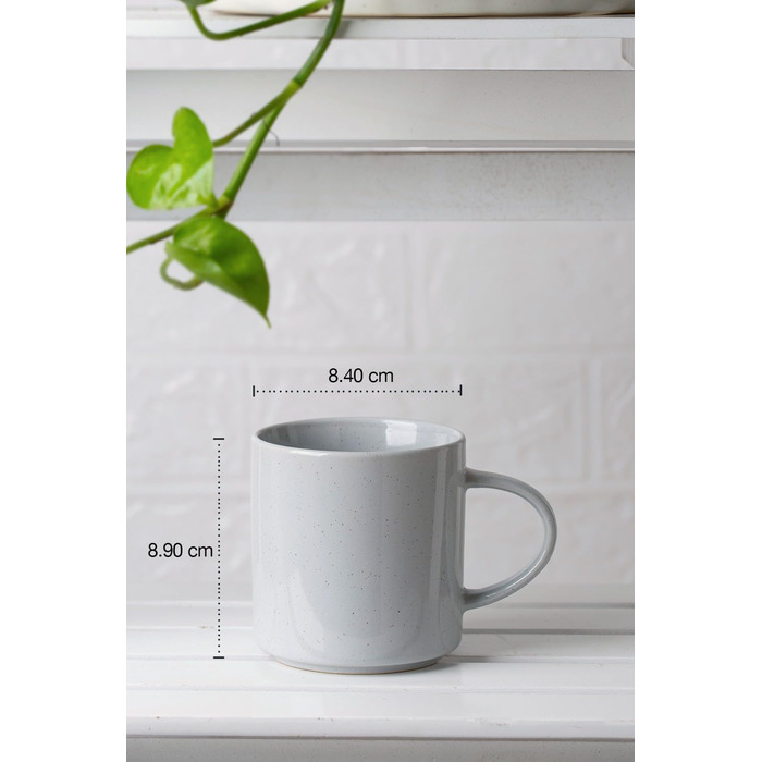 Набір посуду Nebula для 6 осіб: 18-частинний набір тарілок та набор салатників, розписний посуд з каменю, сервіз, придатний для мікрохвильової печі та посудомийної машини, колір кориця (світло-сірий), чашки (355мл, 6 шт.)