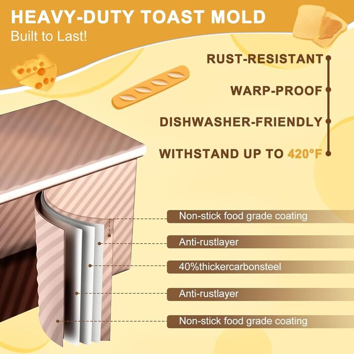 Набір форм для випічки хліба Lafo Toastbrot з кришкою, рожеве золото – форма для тостів та хліба зі скребком