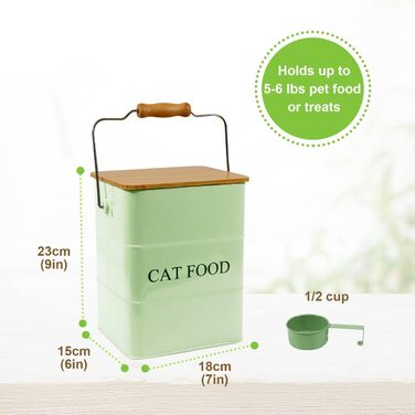 Металева коробка для котячого корму Geyecete з дерев'яним кришкою, 6L, зелена