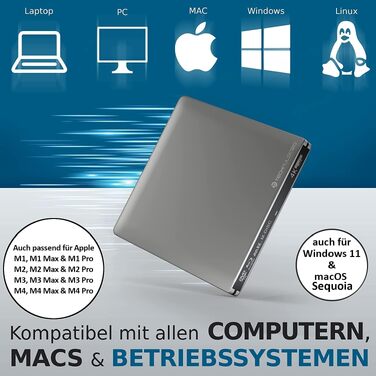 Зовнішній Blu-ray привід techPulse120 UHD 4K 3D M-Disc BDXL, USB 3.0 та USB-C, для ноутбуків та ПК (Windows, Mac OS), алюміній, сріблястий