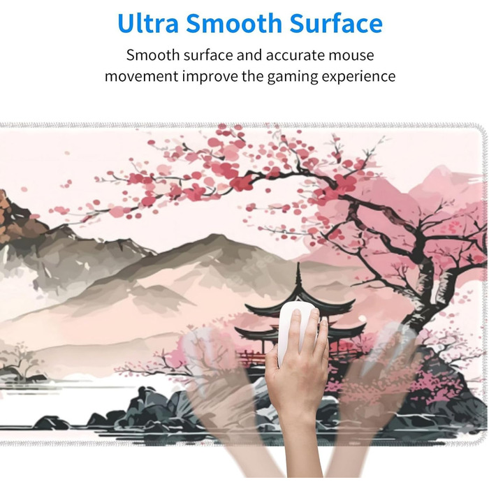 Килимок для миші для геймінгу, чорний, Kanagawa, великий, 80 x 30 см, з гумовою основою, водонепроникний, з прошитими краями, для геймінгу, офісу, дому (Чорна хвиля) (Рожевий)