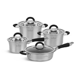 Набір каструль Edenberg з антипригарною сковородою: нержавіюча сталь, підходить для всіх плит, включаючи індукцію, чорний