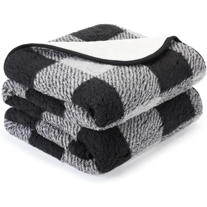 Водонепроникний килимок для собак, 152x127 см, фланель та шерпа, для середніх та великих собак, чорний в клітинку