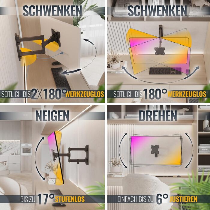 Настінне кріплення для монітора/телевізора RICOO S3911 13-34 дюйми, поворотне, VESA 75x75/100x100