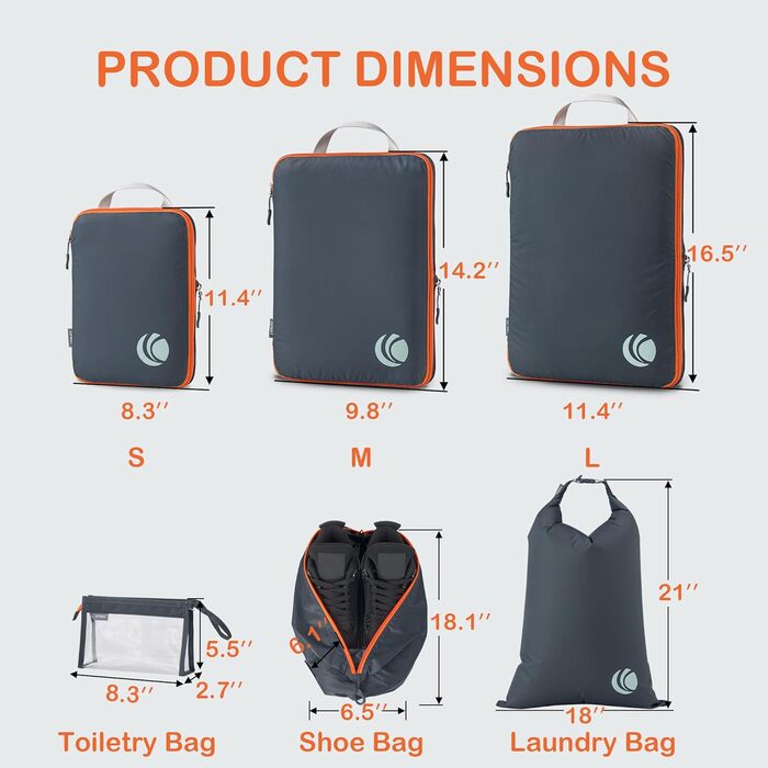 Органайзер для валізи Cipway Kompression Set (8 шт, сірий) - Кубики для пакування, набір для подорожей