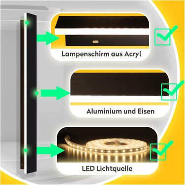 LED Wall Lamp Outdoor/Indoor Long Wall Lamp Anthracite, IP67 Waterproof Outdoor Wall Lights Aluminum Alloy Black Outdoor Light Terrace Wall Light For Gardens, Villa, Warm Light, 30*5cm, 7w