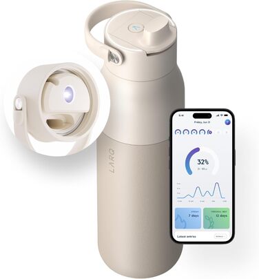 Пляшка для води LARQ PureVis 2 680 мл з самоочищенням, UV-C LED, з додатком для контролю рідини, подвійна ізоляція, нержавіюча сталь, багаторазова, 2 роки гарантії, колір Mojave Dune