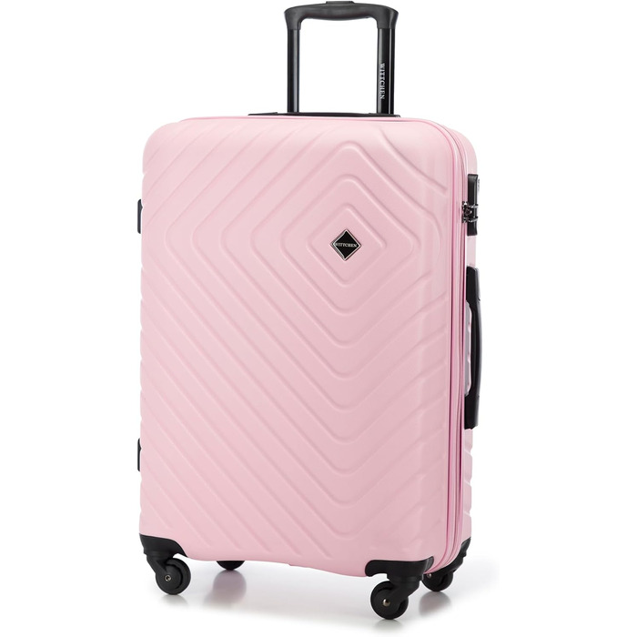 Набір валіз WITTCHEN Cube Line (S+M+L) з ABS, геометричним тисненням, 4 колесами, телескопічною ручкою та комбінаційним замком. Рожевий колір, 3 шт.