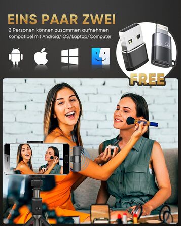 Беспроводной петличный микрофон XZ-K5 для iPhone/iPad/Android/Laptop с шумоподавлением (2 шт.)